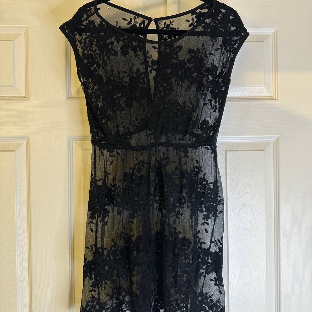 Black Sheer Lace Mesh Mini Dress | Goth Fairy Grunge Whimsigoth Size S